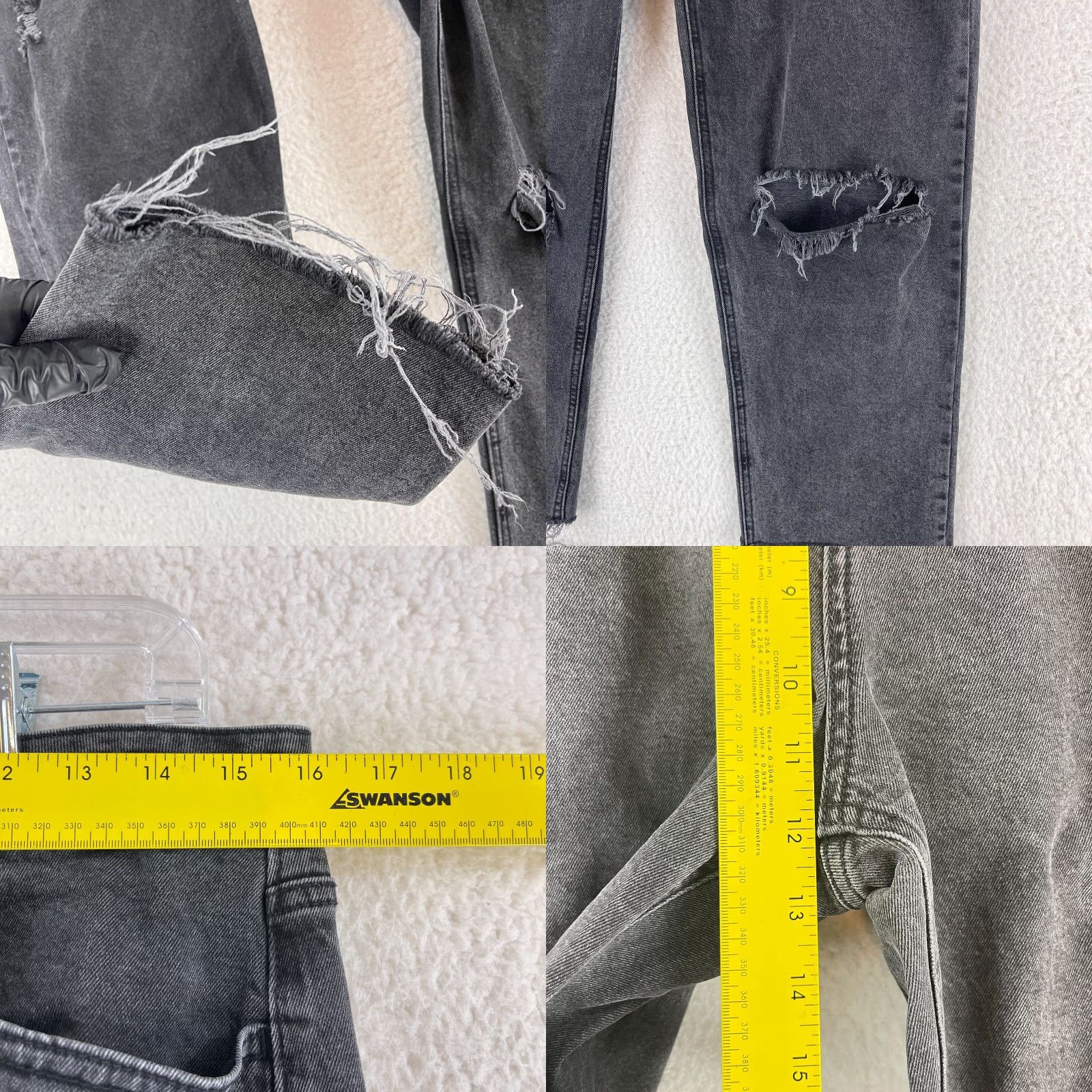 Vintage Carly Jean Black Denim Josie Distressed Straight Jeans Womens High-Rise Size 15-32 waist Size 36" / US 14 / IT 50 - 8 Thumbnail