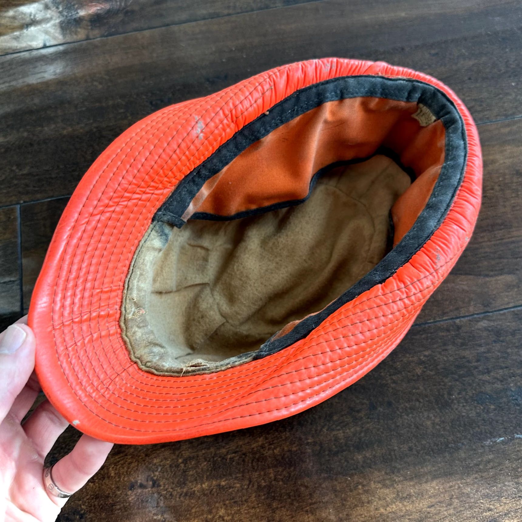VINTAGE Fisherman Hunting Hat Cap Bucket Orange 7 1/8 WWII 50s 60s Mens Bucket Hat Orange Hunting 7 1/8 Vintage