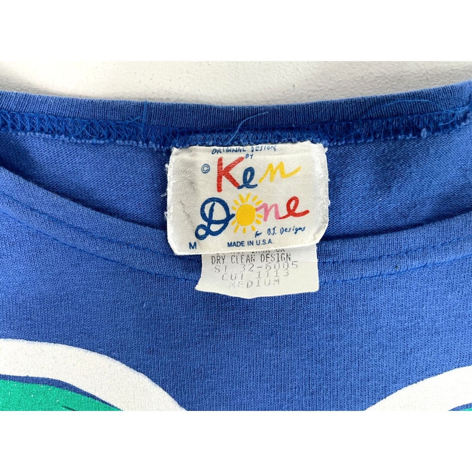 4SDESIGNS VINTAGE Ken Done for B.J. Designs T-Shirt Women’s Sz M Blue 80s Cotton Short Sleeve Made in USA Size M / US 6-8 / IT 42-44 - 4 Thumbnail