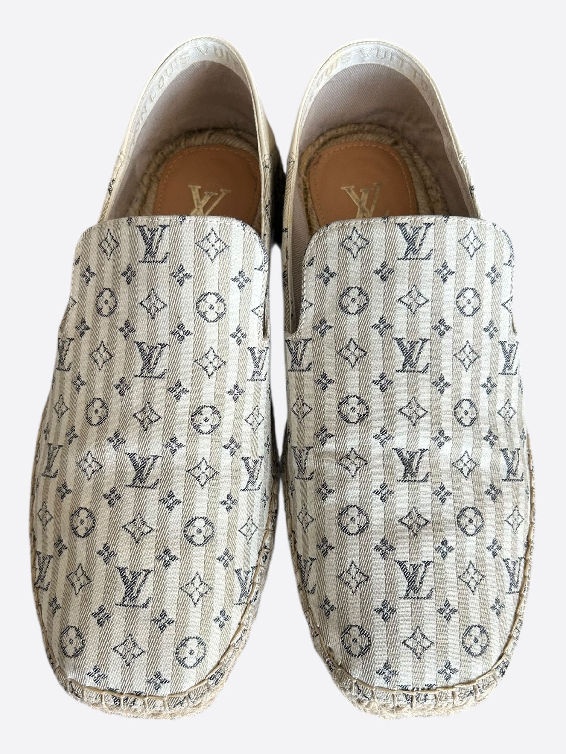 Louis Vuitton White & Beige Bidart Striped Monogram Espadrilles Size US 9 / EU 42 - 2 Thumbnail