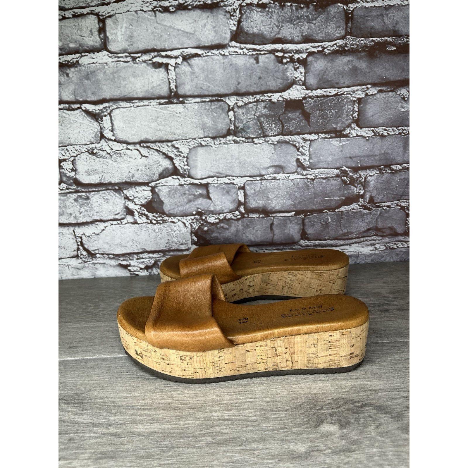 Sundae School Sundance Brown Leather Tan Wedge Cork Platform Sandals Slide Size US 6 / IT 36 - 17 Thumbnail