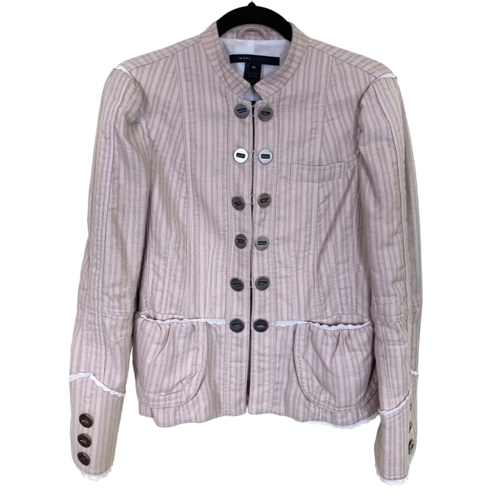 image of Marc Jacobs Ruffled Utility Jacket Blazer Womens Size 10 in Pink