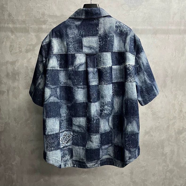 Louis Vuitton Louis Vuitton Blue Check Denim Classic Short Sleeve Shirt Size US XXL / EU 58 / 5 - 5 Thumbnail