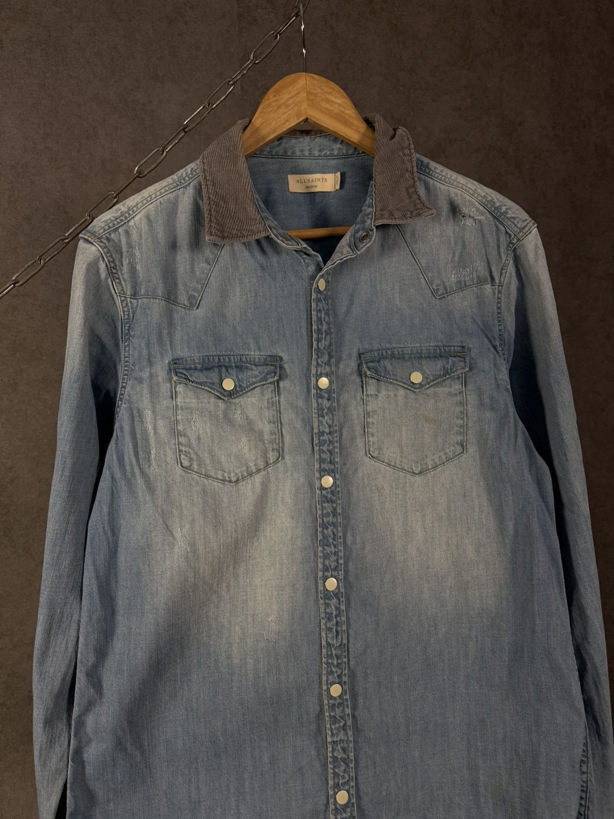 Allsaints Allsaints designer distressed denim shirt Size US S / EU 44-46 / 1 - 3 Thumbnail