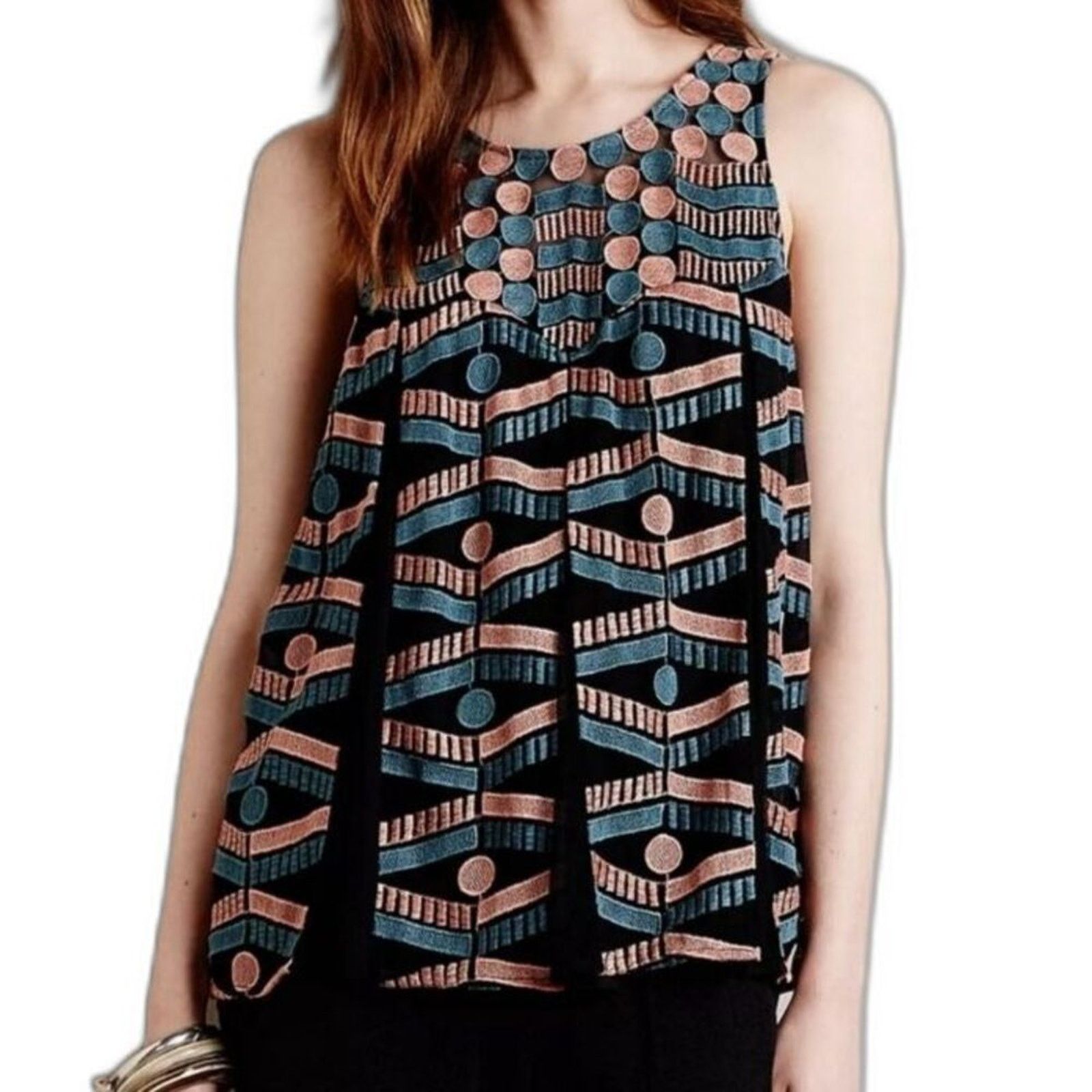 Anthropologie Anthropologie Akemi + Kin Embroidered Kalila Tank Blouse S Size S / US 4 / IT 40 - 1 Thumbnail