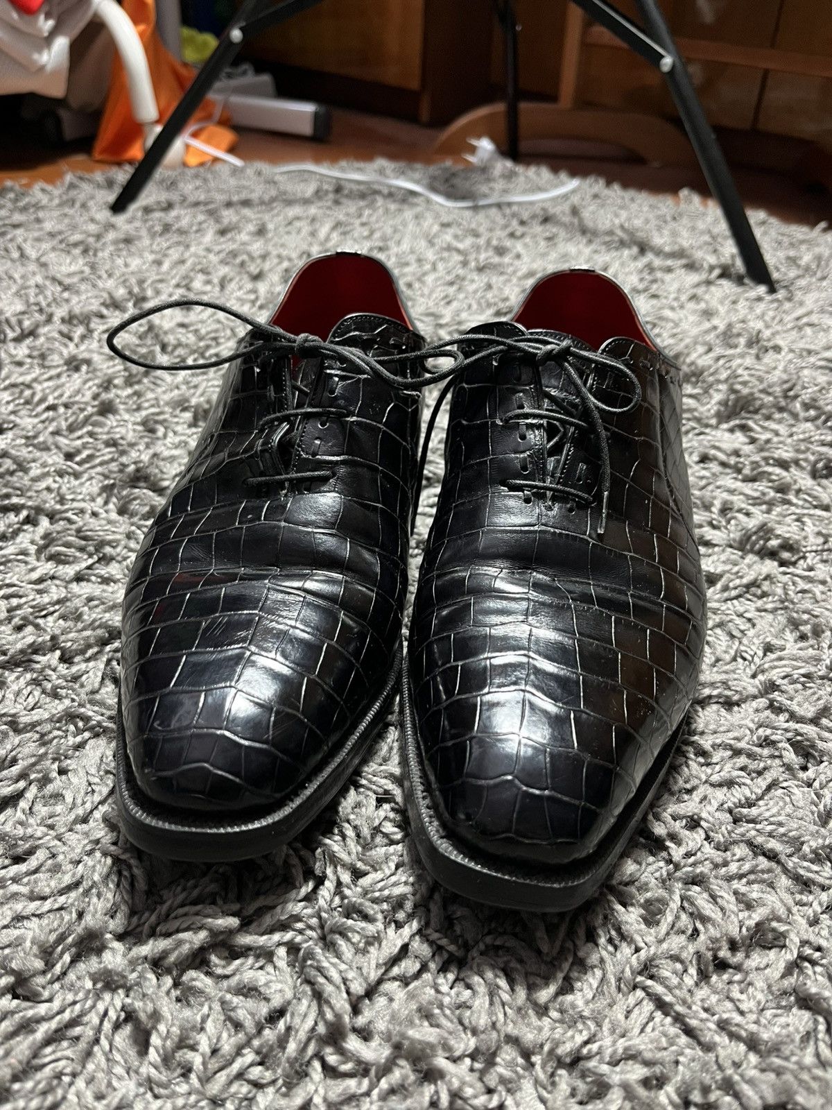 STRADA NAPOLI GENUINE BLACK CROCODILE SKIP LACE-UP OXFORD