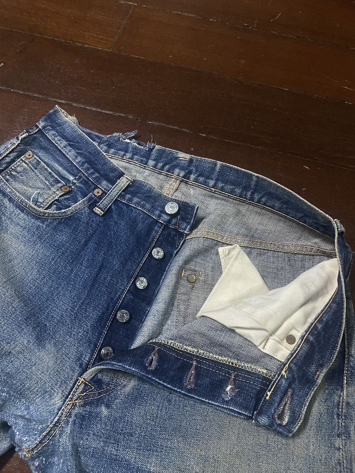 Denime Vintage 90s DENIME Japan Selvedge Distressed patch leather Size US 34 / EU 50 - 10 Thumbnail