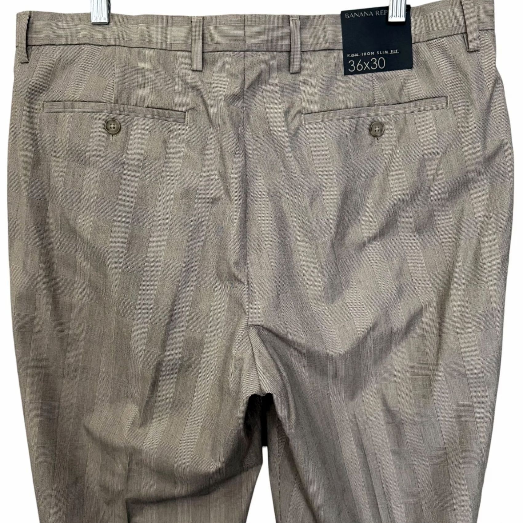 Banana Republic VINTAGE Banana Republic Glen Plaid Slim-Fit Dress Pant Taupe Mens 36X30 100% Cotton NEW Size US 36 / EU 52 - 6 Thumbnail