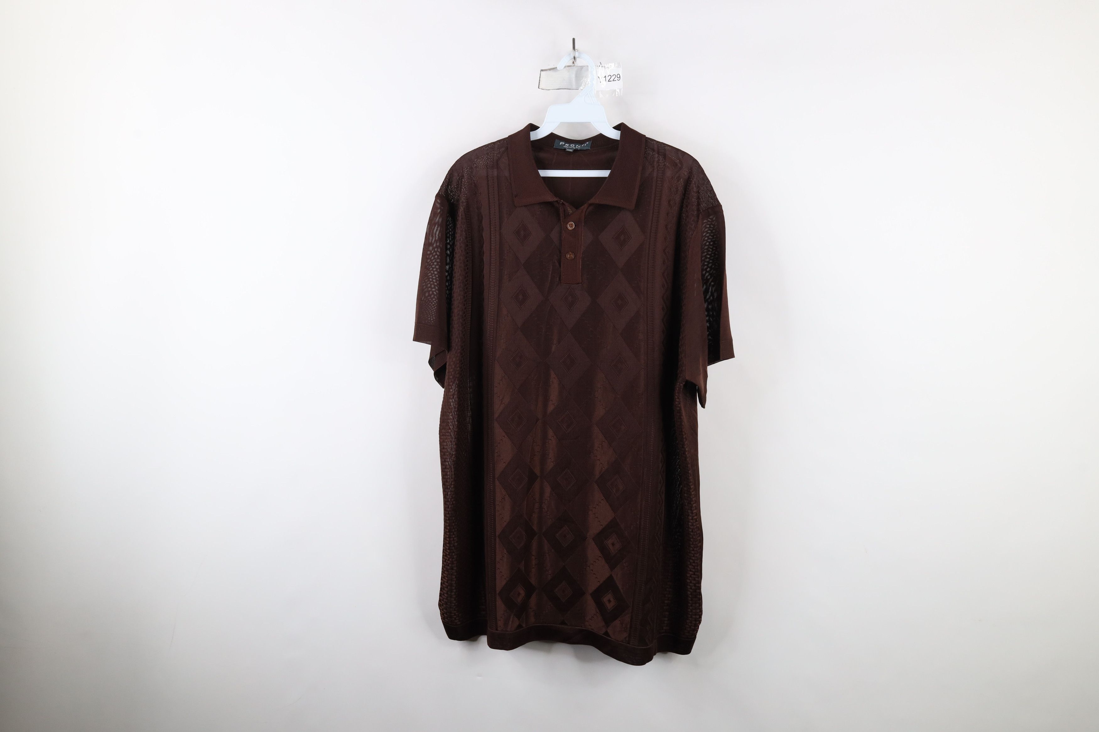 Vintage Vintage 90s Coogi Style Geometric Collared Polo Shirt Brown Size US XXL / EU 58 / 5 - 1 Thumbnail