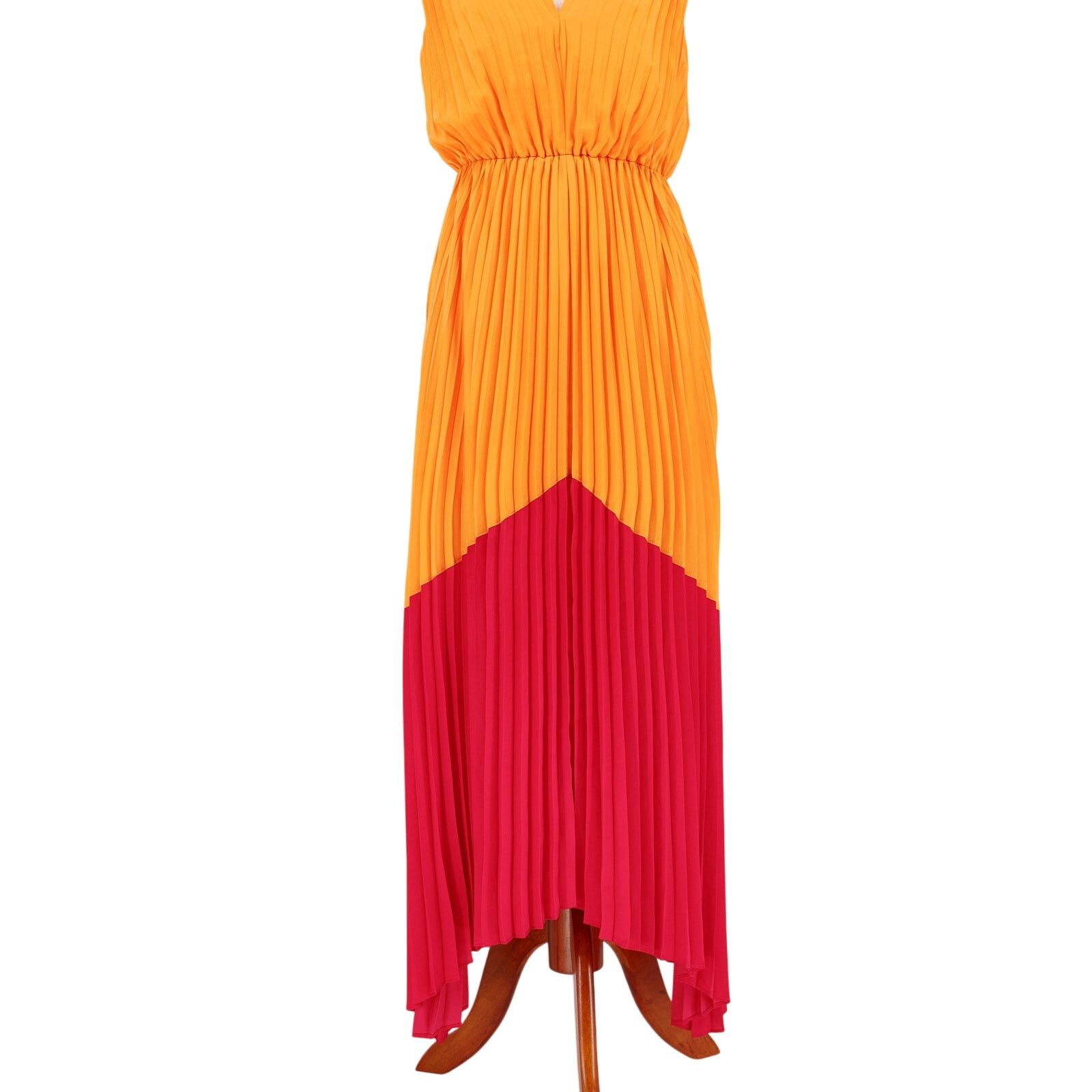 Express Express Women Orange Satin Flare Pleated Maxi Dress Size S Size S / US 4 / IT 40 - 3 Thumbnail
