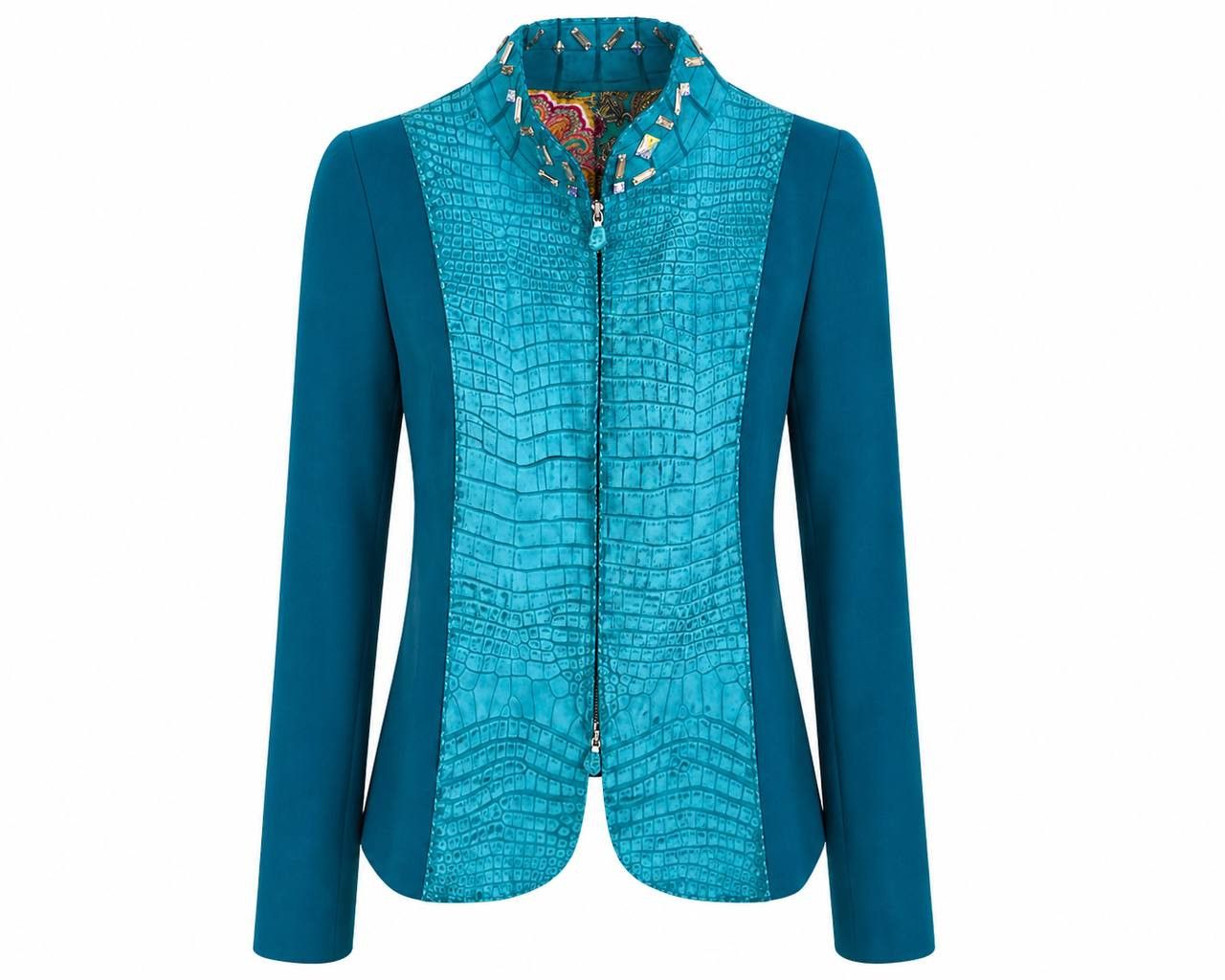 Other Turquoise Embroidered Skull Zip Jacket Blazer Size L / US 10 / IT 46 - 1 Thumbnail