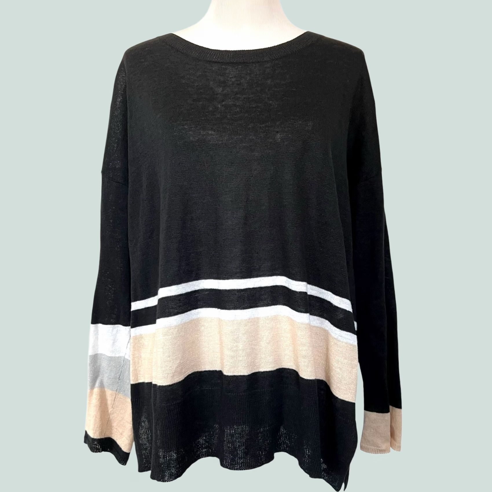 Vintage Lisa Todd 100% Linen Sweater Long Sleeve Black Beige Lightweight Plus Size 1X Woman Pullover Linen 1X Womens Black Beige Long Sleeve Size XL / US 12-14 / IT 48-50 - 1 Thumbnail