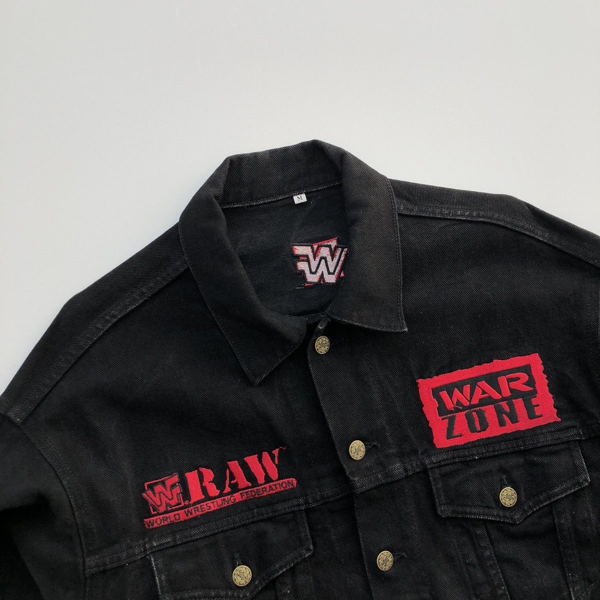 WWF WWF Raw is War 1993 War Zone Vintage Denim Washed Jacket WWE Size US M / EU 48-50 / 2 - 3 Thumbnail