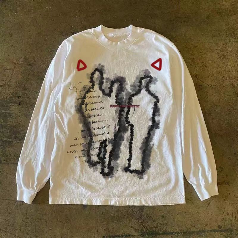 Vintage White casual retro street style printed long-sleeved t-shirt Size US M / EU 48-50 / 2 - 1 Thumbnail