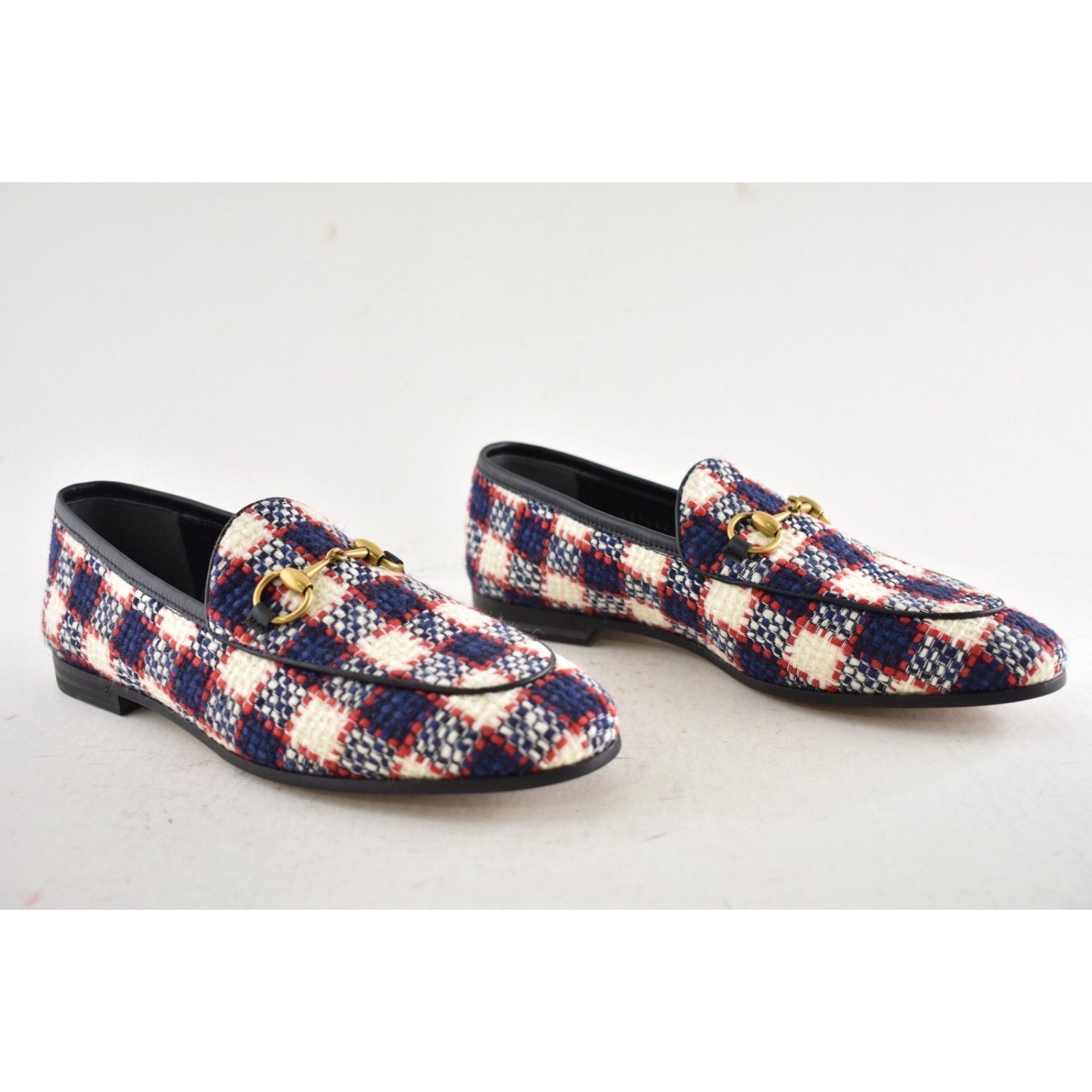 Gucci Gucci New Jordaan Blue Red White Black Tweed Check Size US 8.5 / IT 38.5 - 4 Thumbnail