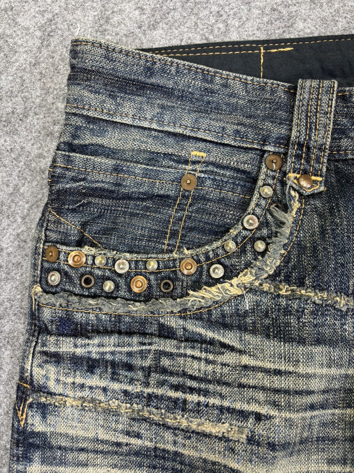 Japanese Brand 💥Insane Patchwork Style💥Bartack Distressed Denim K24 Size US 31 - 8 Thumbnail