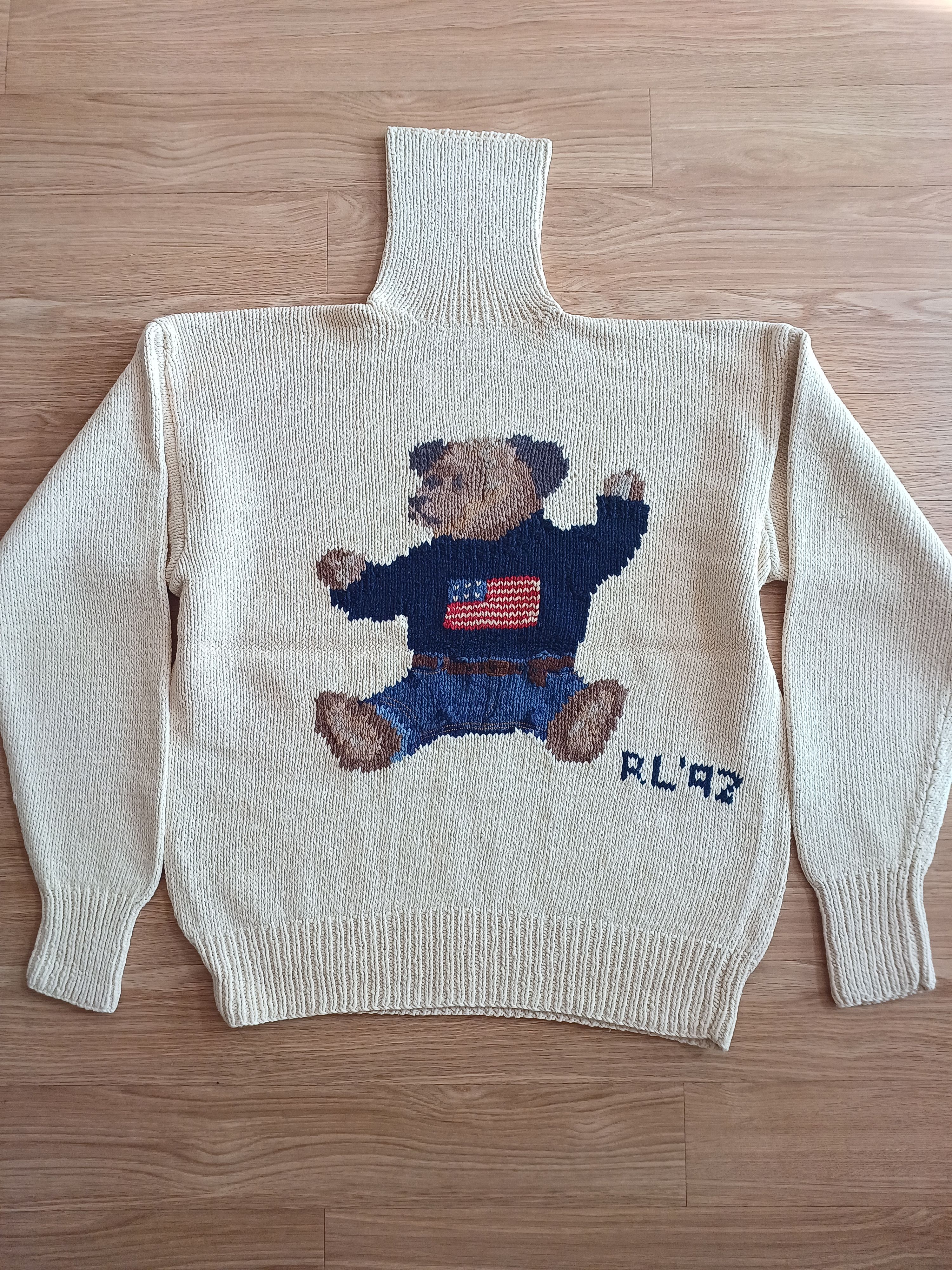 Rare 1992 original polo bear turtleneck cream sit down knit