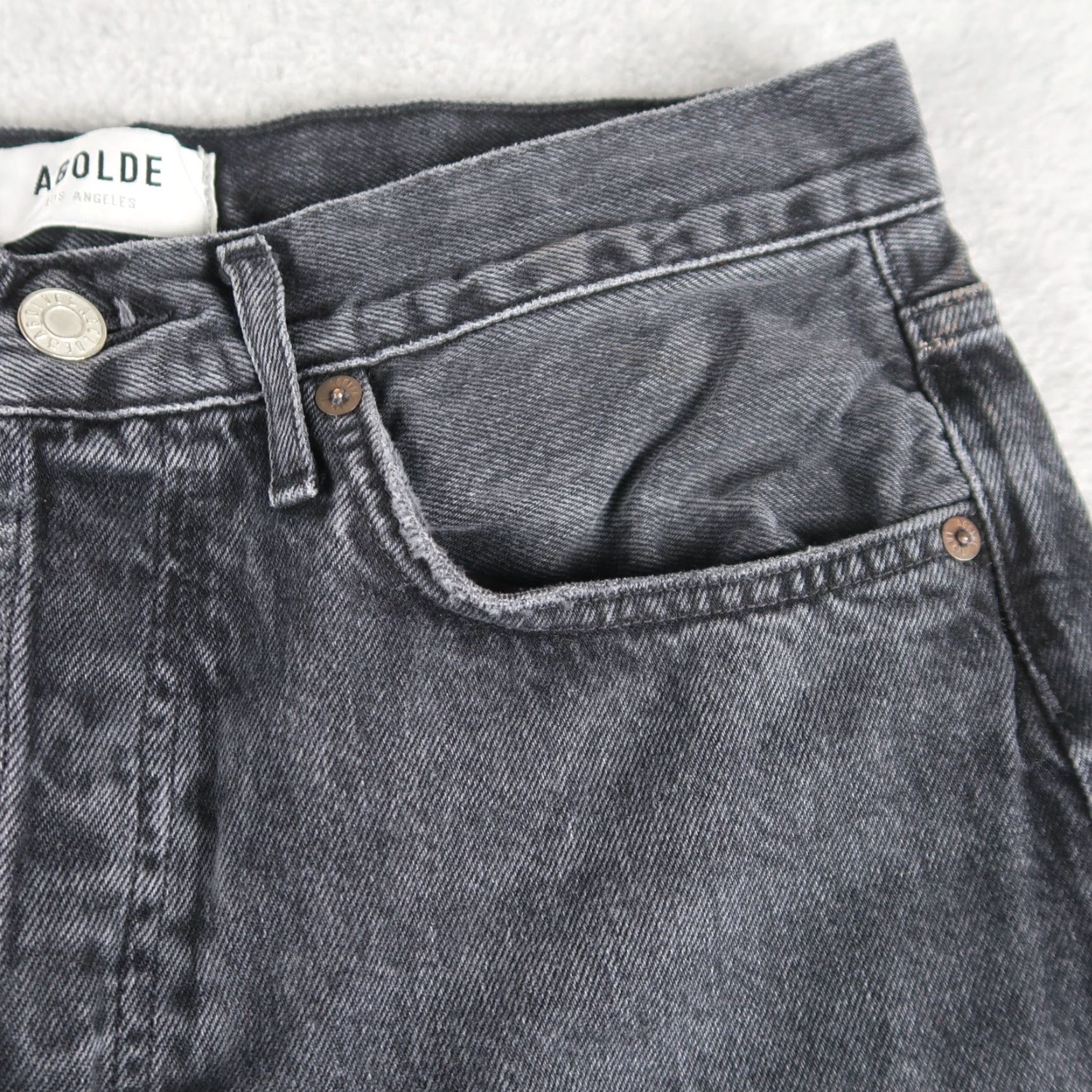 AGOLDE Jeans Denim 90s Straight Black Women's Jeans Size 27 Button Fly Distressed 5-Pocket 90s Theme