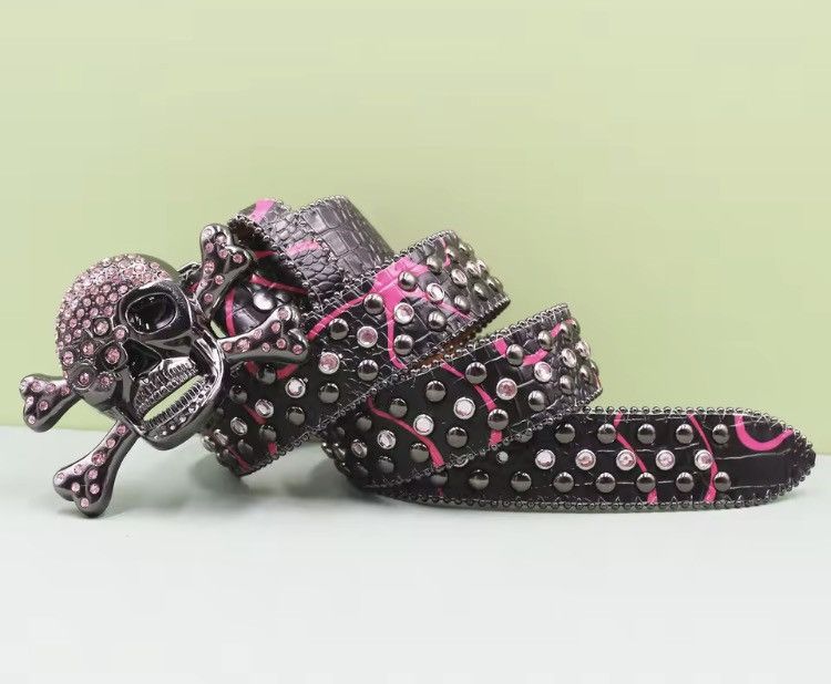Other Skul Rhinestone Studded Pu Leather Belt -105 cm Size 34 - 3 Thumbnail