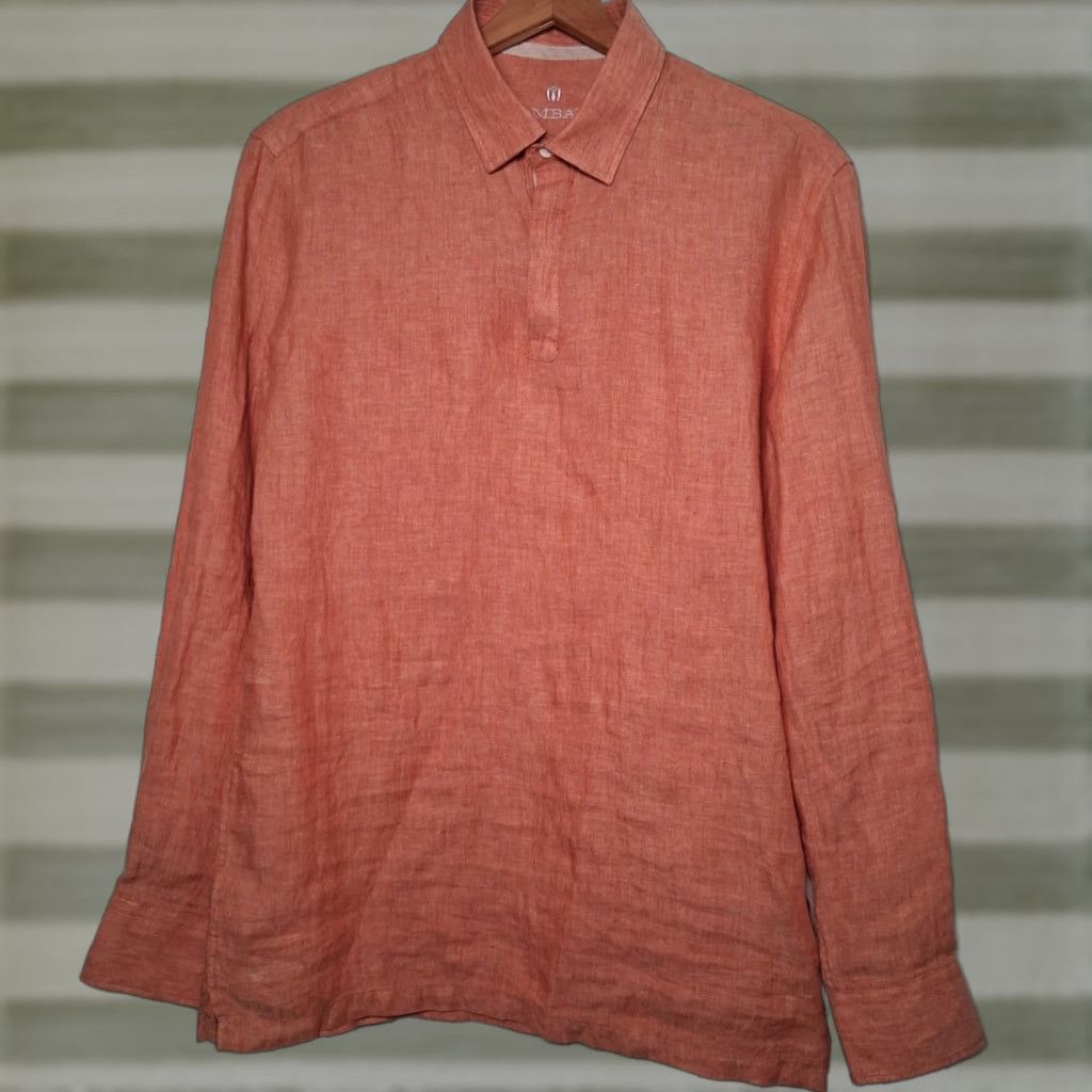 Vintage LOmbard Linen Shirt Men M Salmon Orange Button-Up Collared Long Sleeve Casual Workwear Size US M / EU 48-50 / 2 - 1 Thumbnail