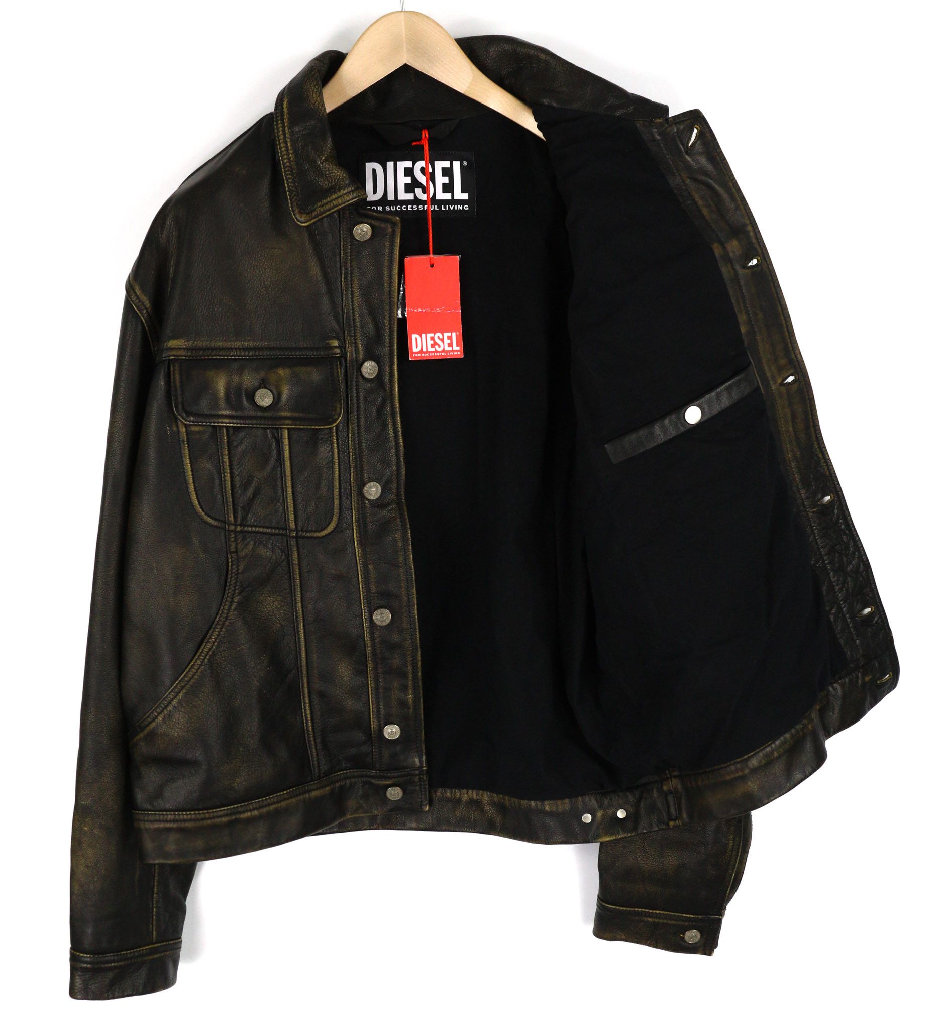 Diesel L-RILEY XL Black Cowhide Leather Button Jacket 40079 Size US XL / EU 56 / 4 - 4 Thumbnail