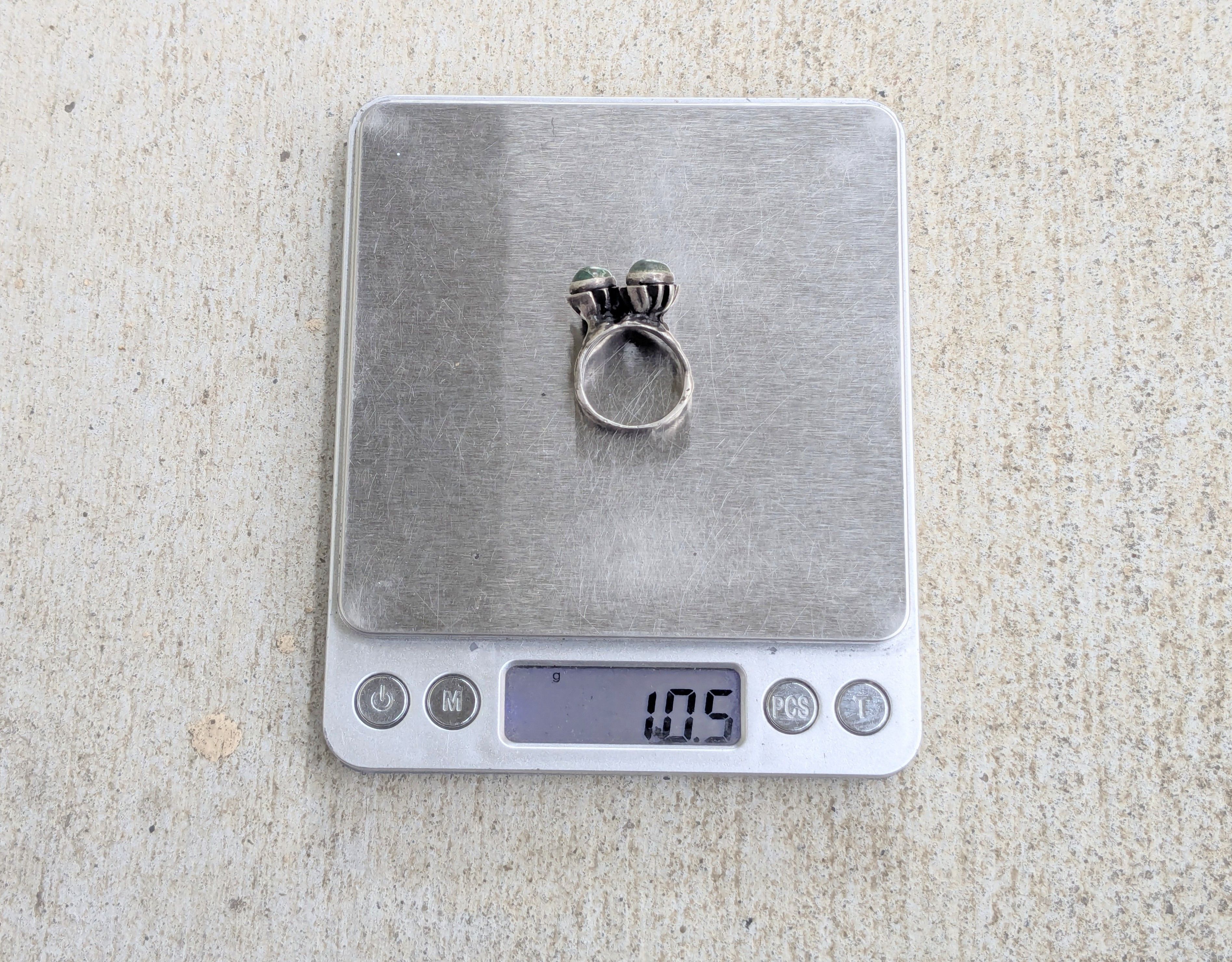 Other Vintage Sterling Silver Ring 7.25 Green Eilat Israel Brutal Size ONE SIZE - 13 Thumbnail