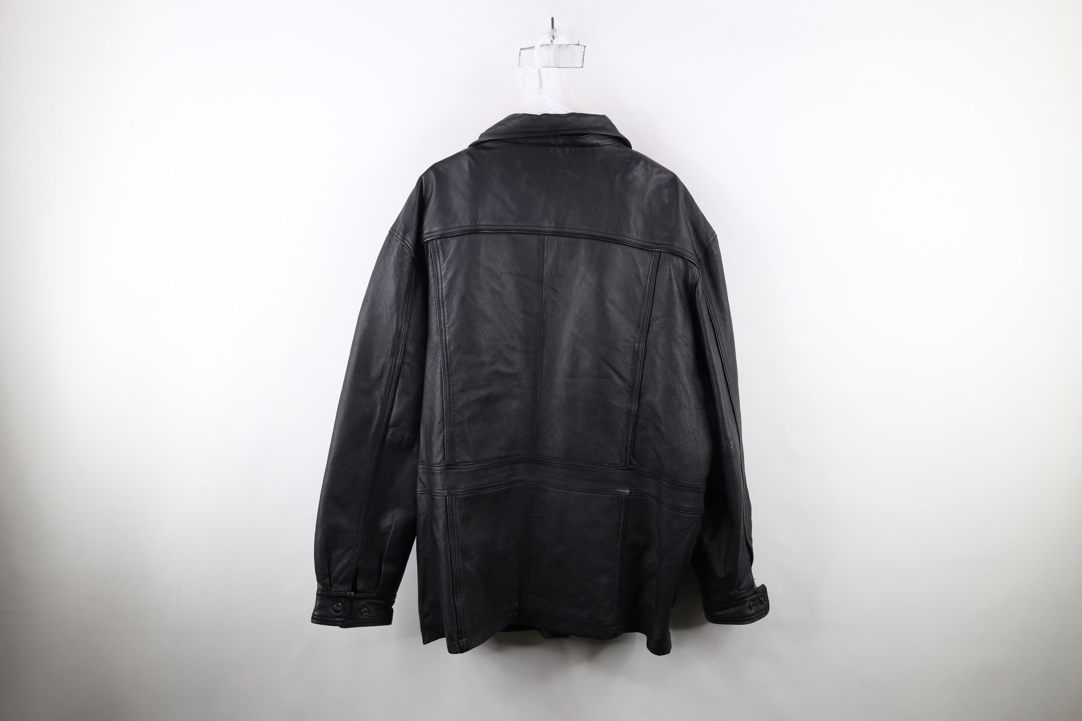 Vintage Vintage 90s Streetwear Lined Leather Chore Jacket Black Size US XL / EU 56 / 4 - 16 Thumbnail