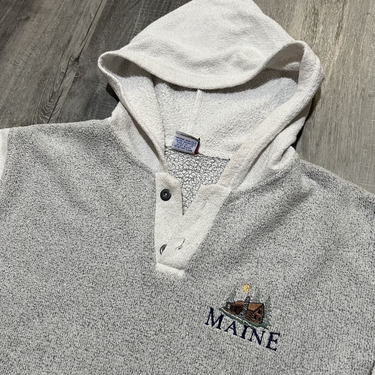 Vintage VTG Maine Log Cabin Travel Hoodie 80s Grey/White Two Tone Size US M / EU 48-50 / 2 - 2 Thumbnail