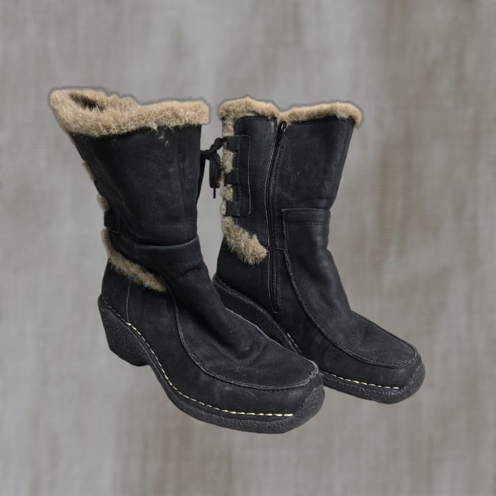Vintage Earth Lodge 2 Black Suede Leather Mid-Calf Snow Boots Women's 7 with Fur Trim and Zip Closure Size US 7 / IT 37 - 1 Thumbnail