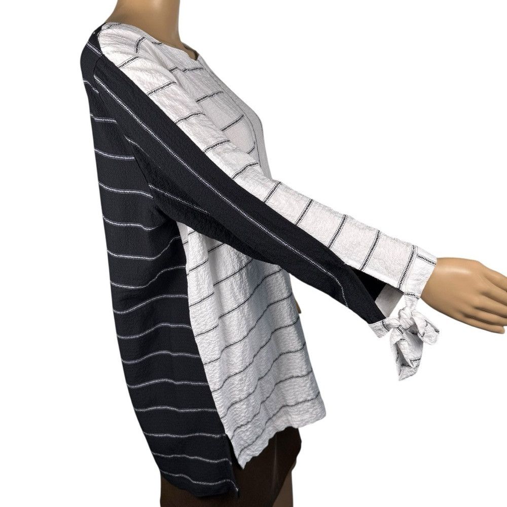 Other Ali Miles Black White Stripe 3/4 Tie Sleeve Tunic Blouse Si Size L / US 10 / IT 46 - 3 Thumbnail