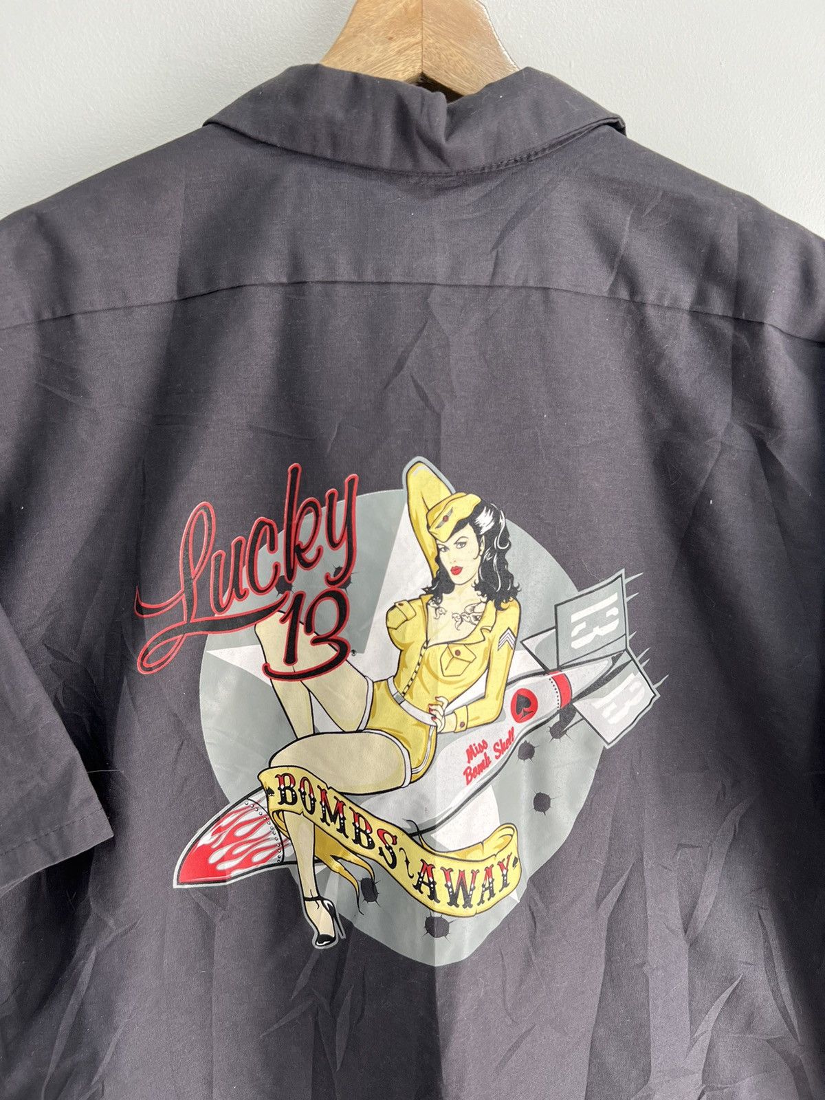 Vintage Vtg Lucky 13 Button Up Shirt plane bombs away cropped xxl Size US XXL / EU 58 / 5 - 5 Thumbnail