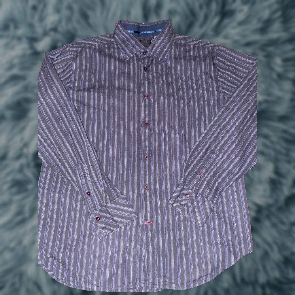 Guess Guess By Marciano Shirt Mens Dress Shirt Long Sleeve Button Up Stripes Blue 2XL Size 48R - 1 Thumbnail