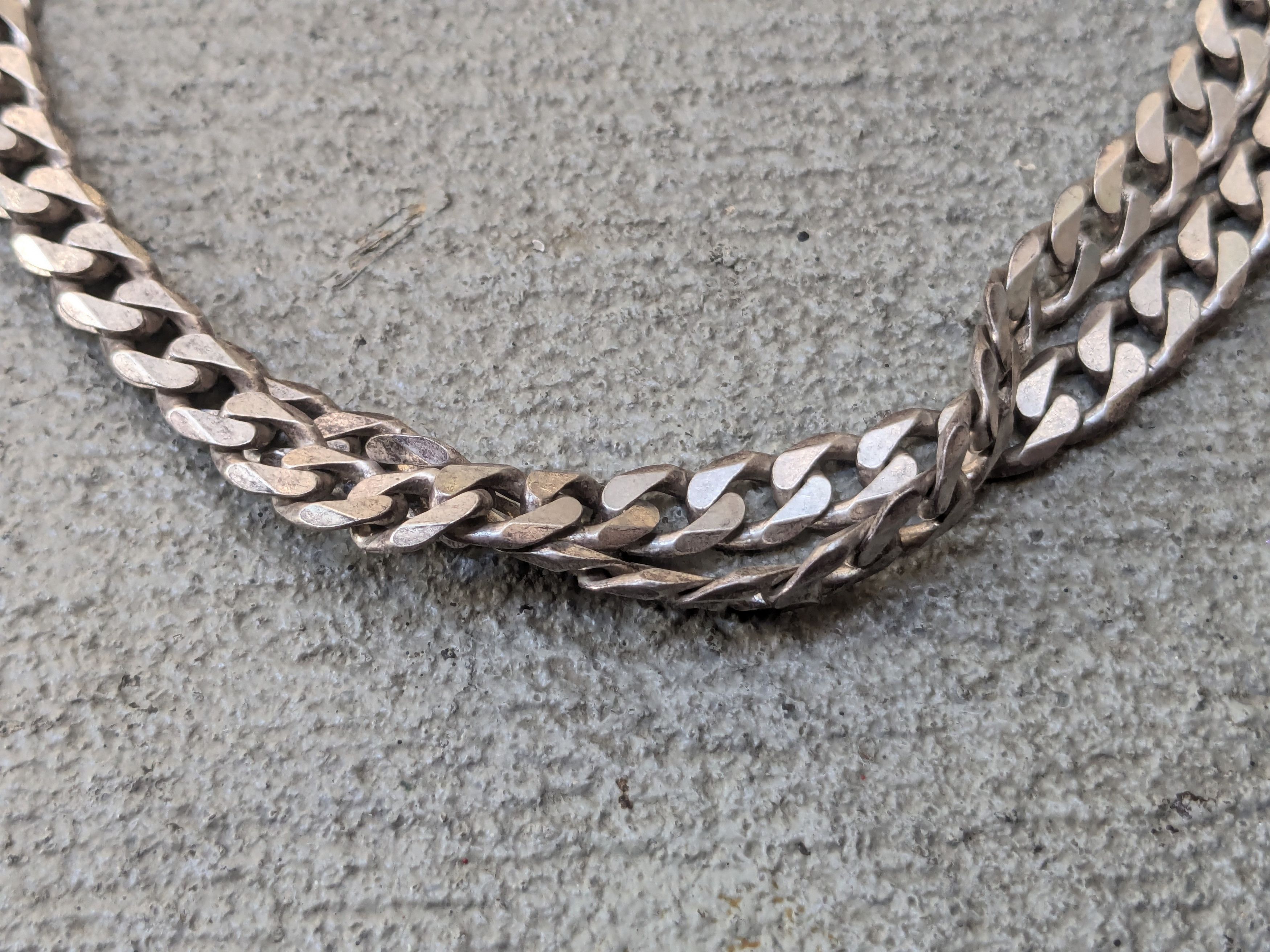 Jewelry Vintage Sterling Silver Necklace Cuban Curb 30" Italy Chain Size ONE SIZE - 2 Thumbnail