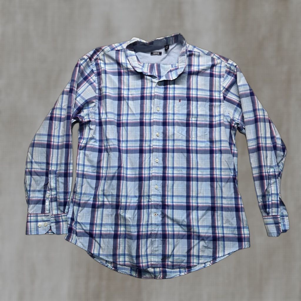 Izod VINTAGE Izod Shirt Plaid Button-Up Long Sleeve Adult Mens XL Blue Cotton Size US XL / EU 56 / 4 - 1 Thumbnail