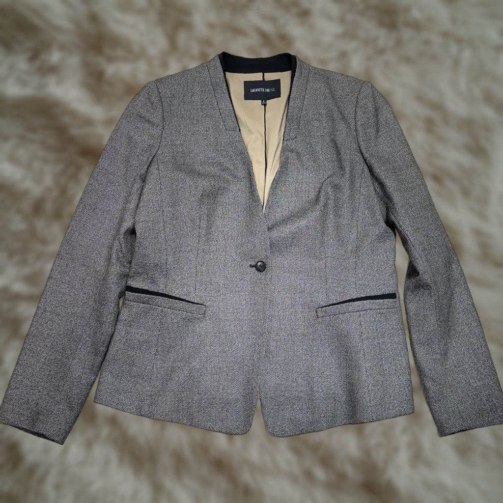 Vintage VINTAGE Lafayette 148 New York Brownish Gray Wool Silk Tweed Suit Jacket Blazer Womens Sz 8 Size M / US 6-8 / IT 42-44 - 1 Thumbnail