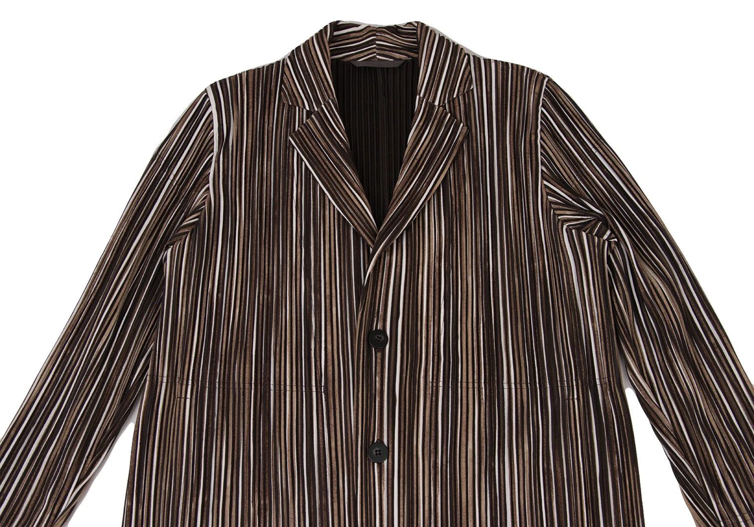 Issey Miyake Stripe Pleats 2B Jacket in Brown, White, and Black Size US S / EU 44-46 / 1 - 2 Thumbnail