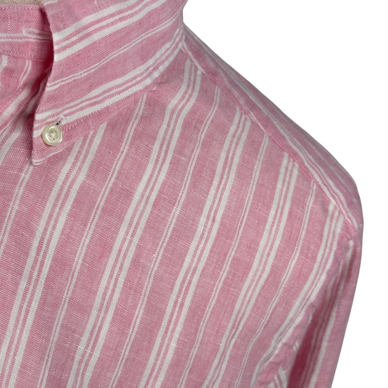 Brooks Brothers Brooks Brothers Linen Shirt Men's Large Pink White Striped Size US L / EU 52-54 / 3 - 3 Thumbnail