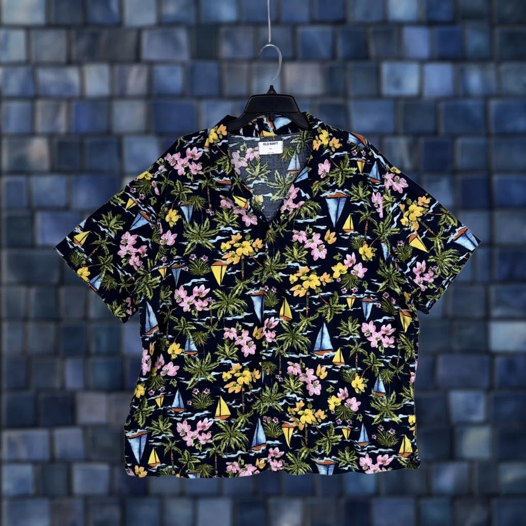 Old Navy Old Navy Shirt Mens 2XL Blue Floral Hawaiian Sailboat Aloha Button Up Lot of 2 Size US XXL / EU 58 / 5 - 1 Thumbnail