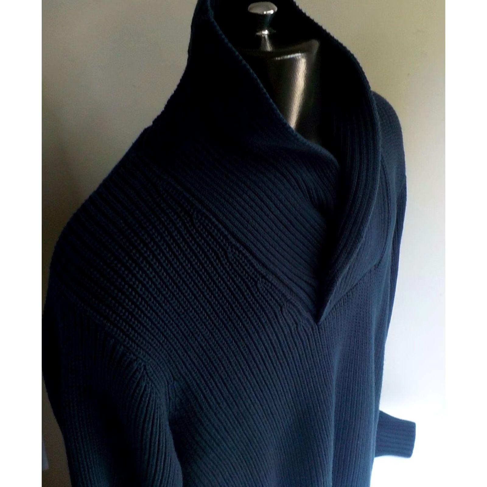 Vintage L.L. Bean 100% Cotton Heavy Knit 1 Button Shawl Collar Sweater Blue SZ LARGE Shirt Mens Regular Large Blue Shawl Knit Sweater Size US L / EU 52-54 / 3 - 4 Thumbnail