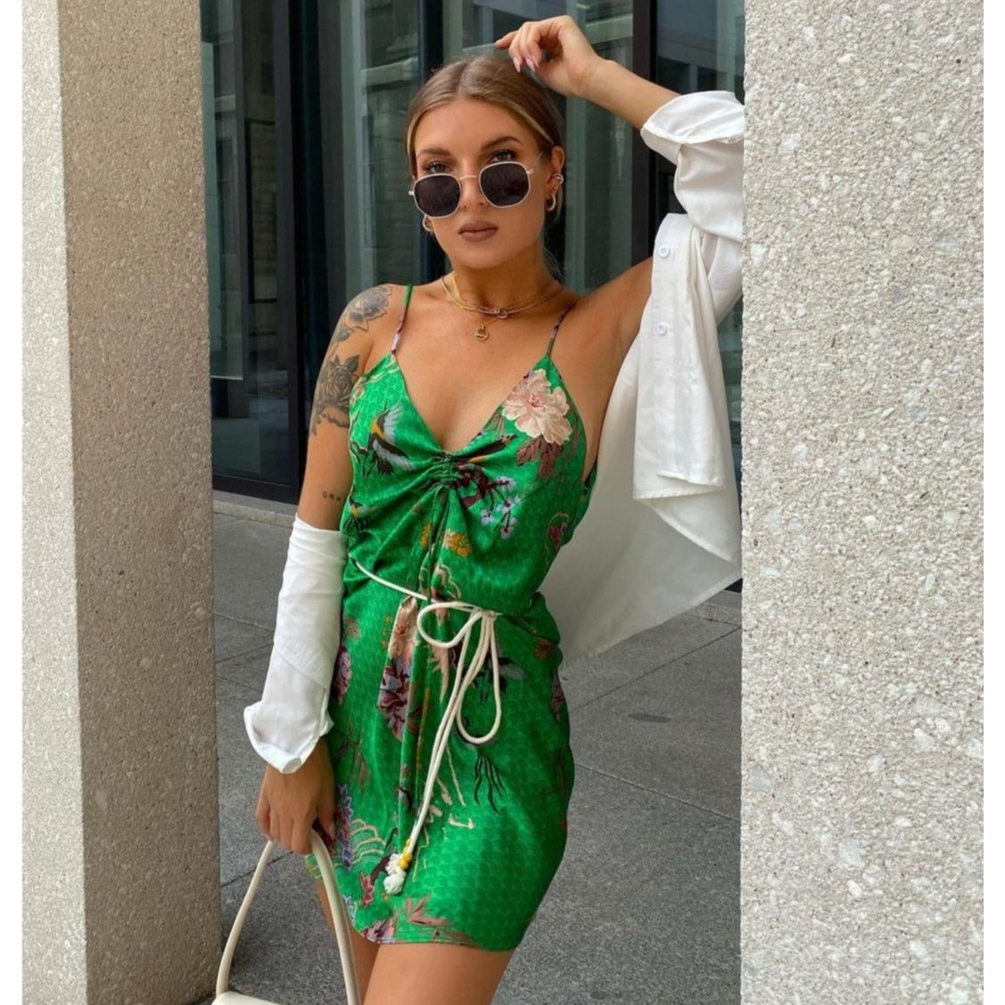 Zara Zara Pareo Lime Green Long Sleeve Wrap Mini Dress | Grailed