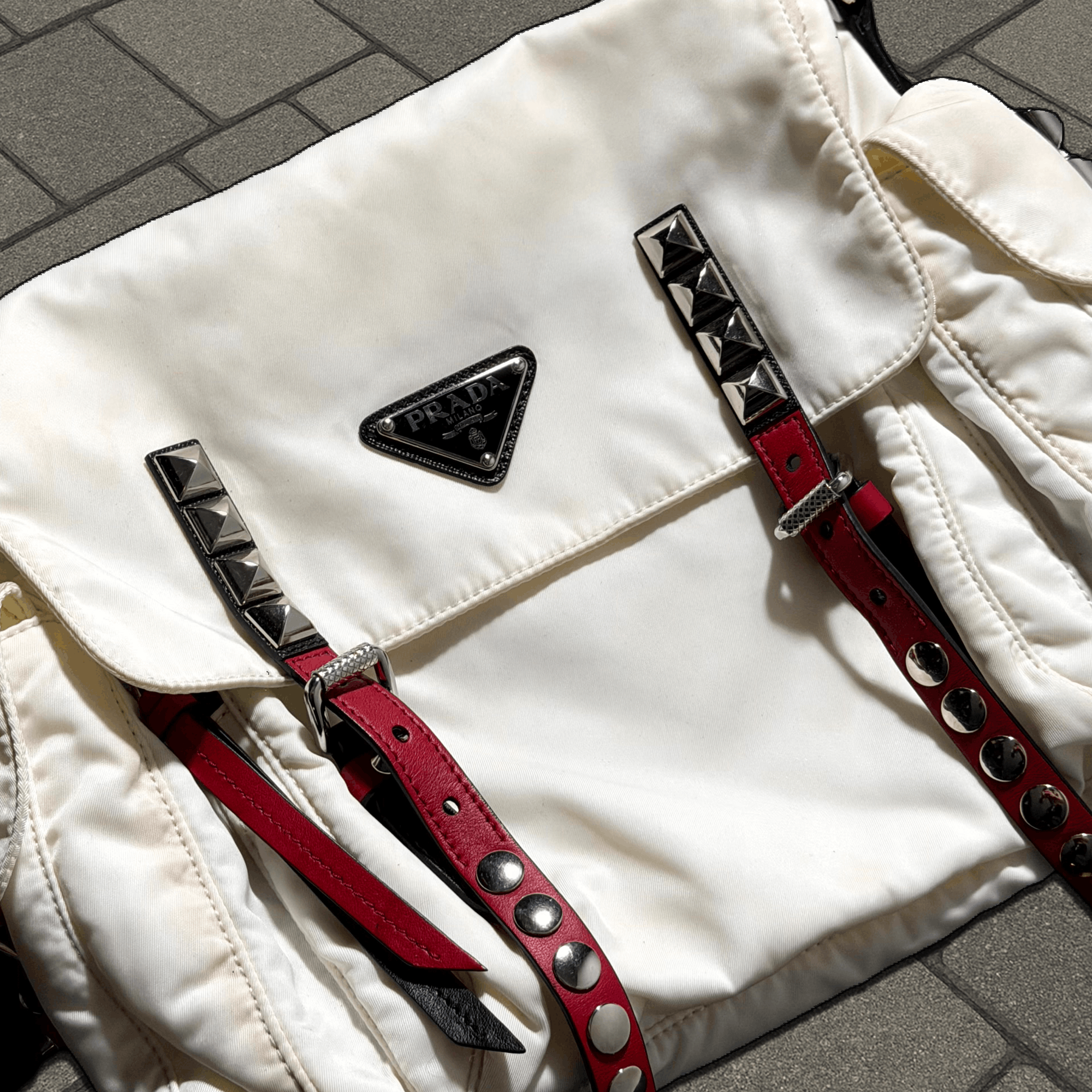 Prada Prada White Nylon Studded Messenger Bag Size ONE SIZE - 2 Thumbnail