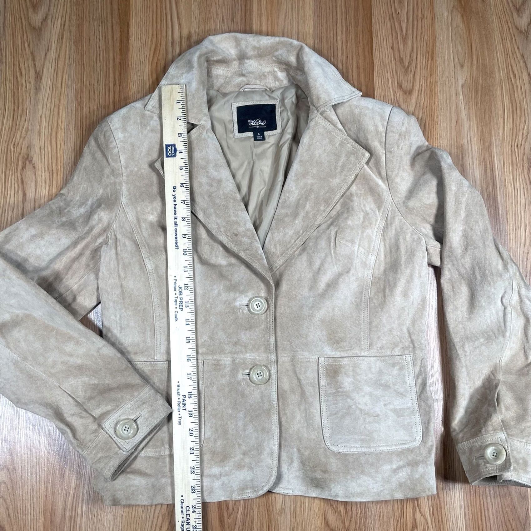Mossimo VINTAGE Mossimo Blazer Jacket Womens L Beige Genuine Suede Leather Lined Shirt Size L / US 10 / IT 46 - 3 Thumbnail