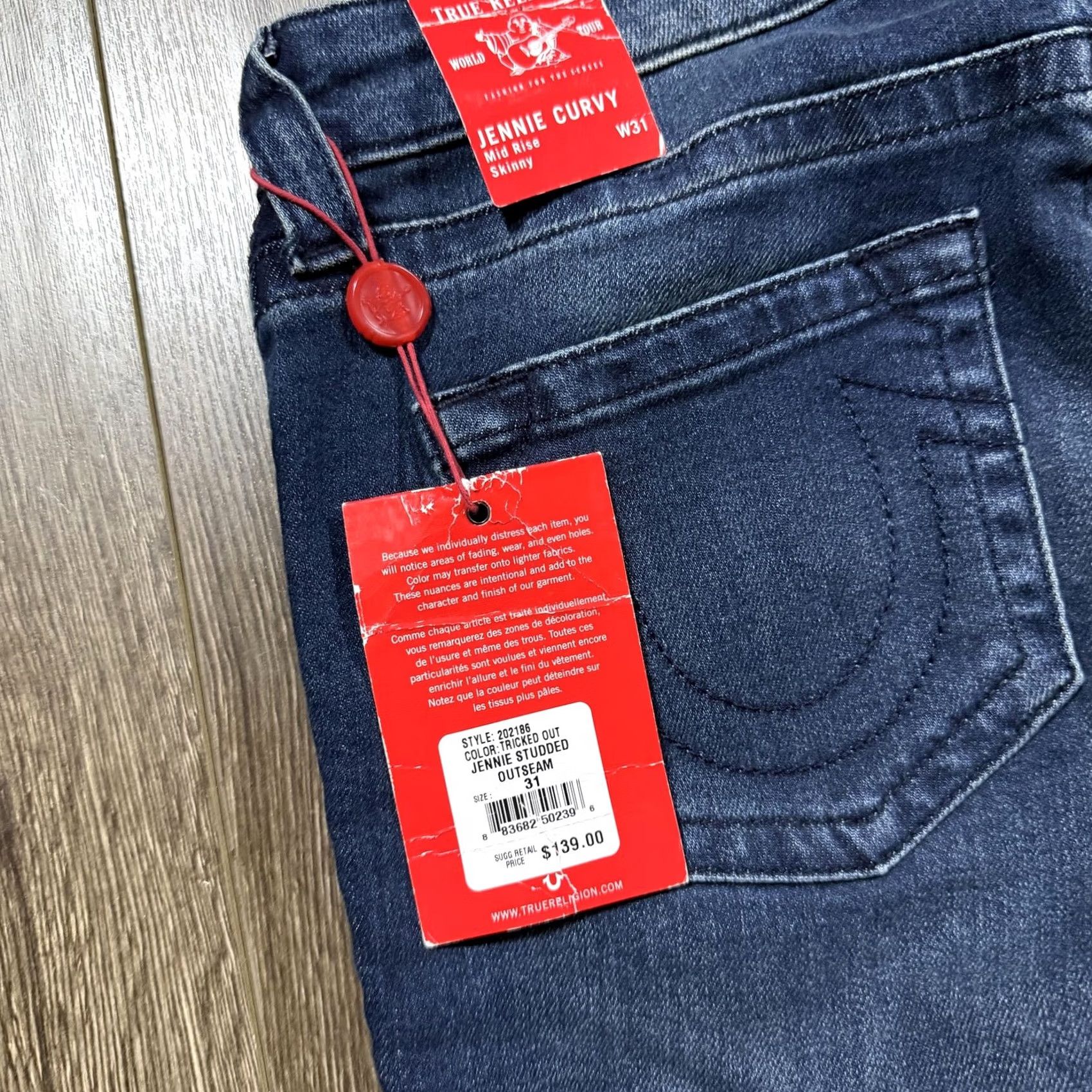 True Religion True Religion Jeans Womens 31 Rinse Wash Denim Skinny Studded Outseam Size 24" / US 00 / IT 34 - 4 Thumbnail