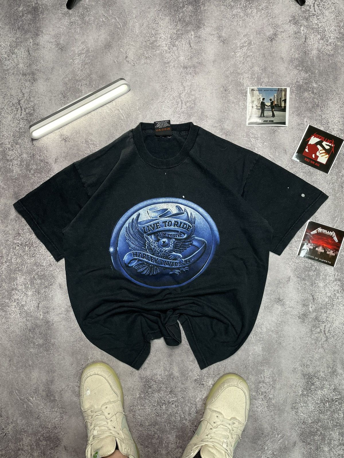 Harley Davidson 90s Harley-Davidson Flame Single Stitch Faded Boxy Tee L Size US L / EU 52-54 / 3 - 2 Thumbnail
