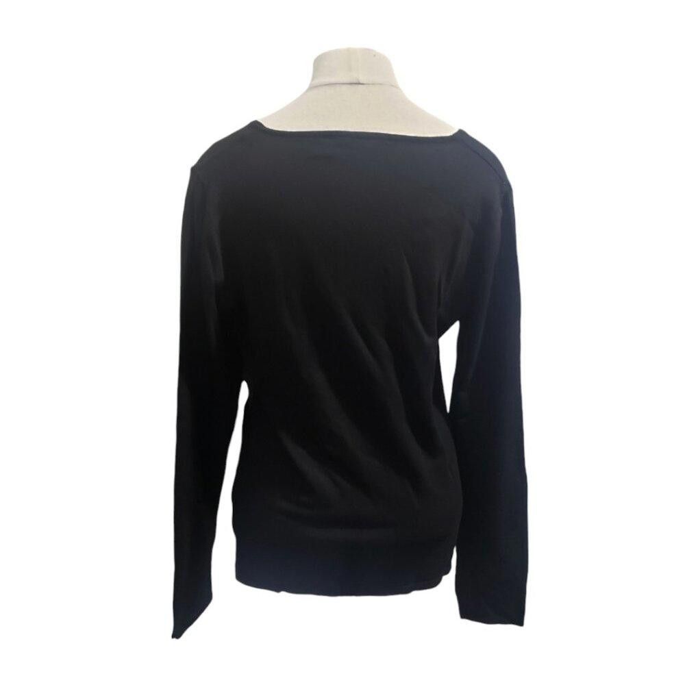 Designer CT1972 T Tahari Black Lightweight V-neck Sweater L/G Size L / US 10 / IT 46 - 4 Thumbnail