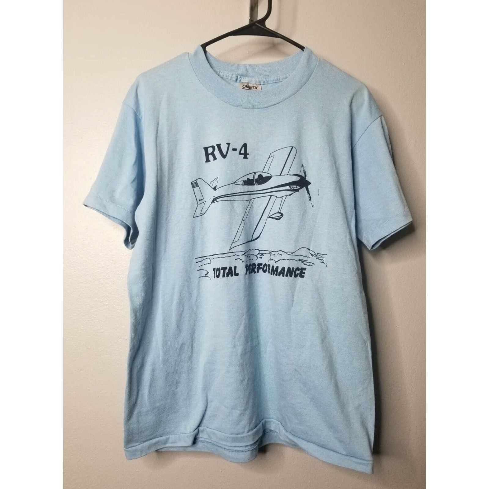 Vintage VINTAGE Oneita Airplane Shirt Men L Blue 1980s RV4 RV-4 Single Stitch Made in USA Mens Size US L / EU 52-54 / 3 - 8 Thumbnail