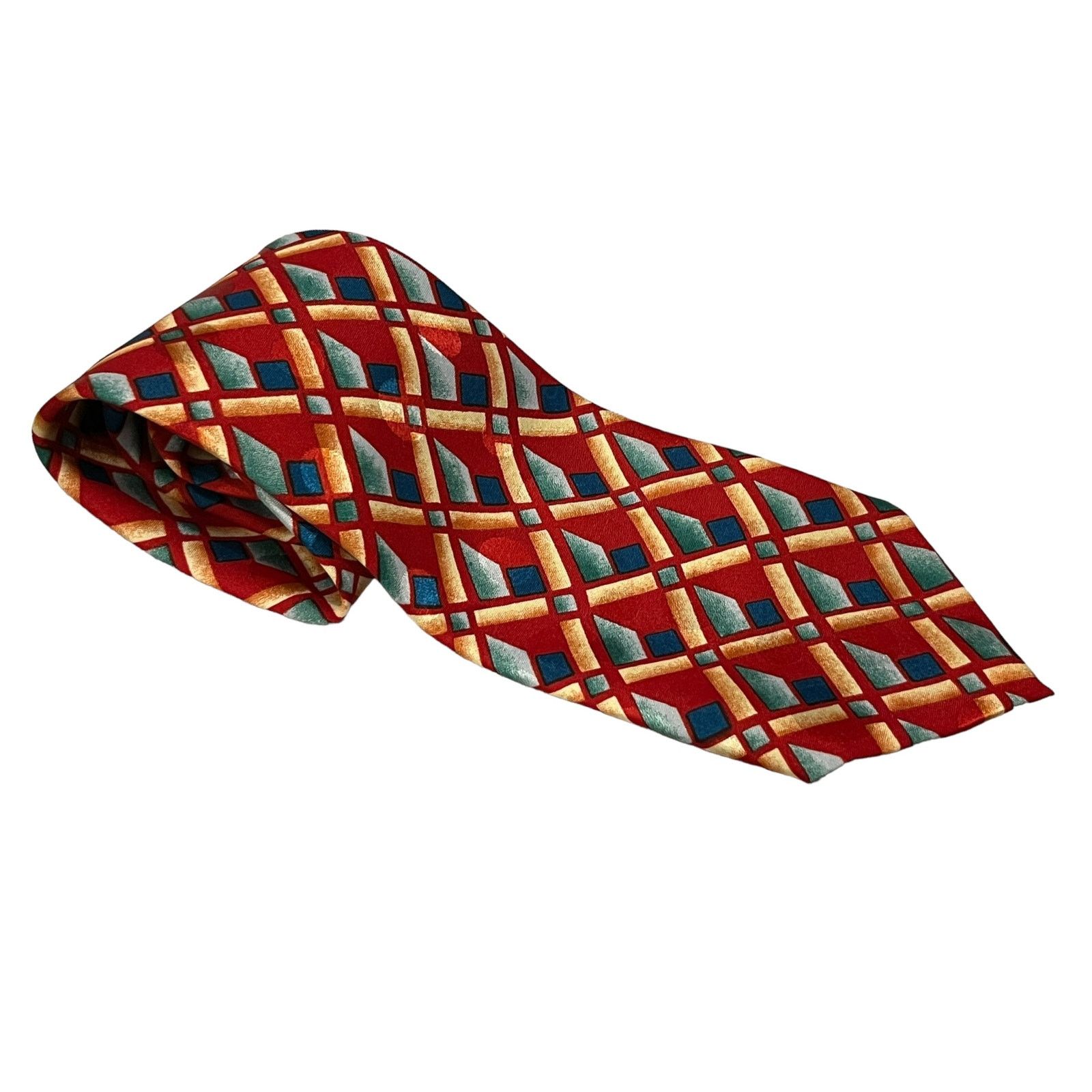 Vintage Francois Silk Hand Made Red and blue geometric vintage tie Size ONE SIZE - 1 Thumbnail