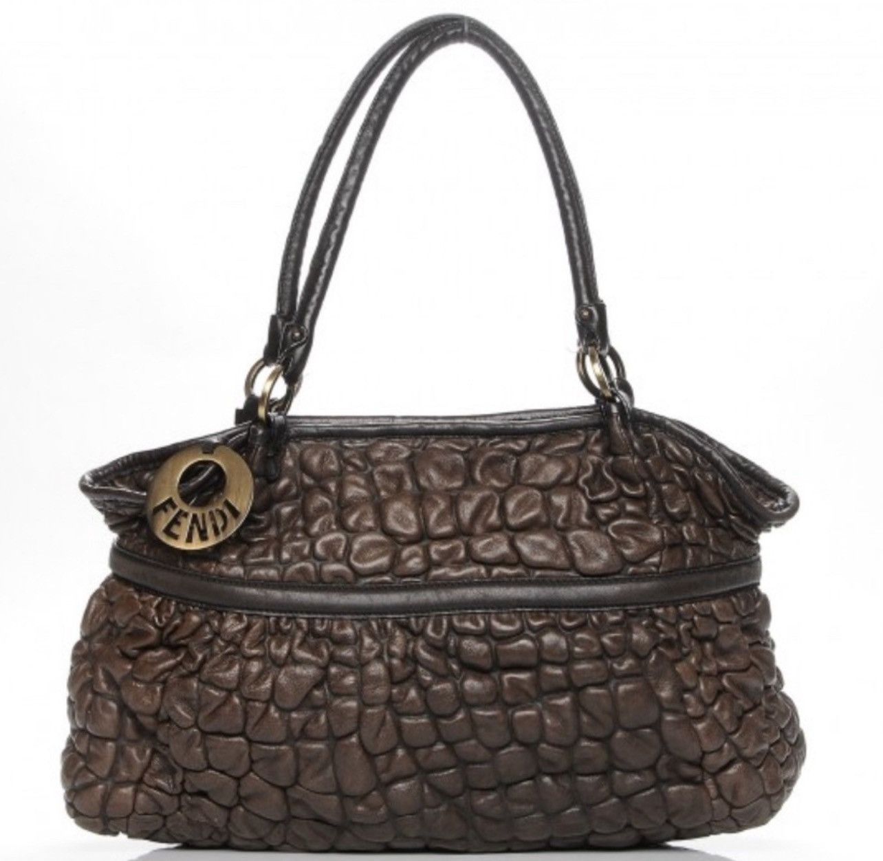Fendi FENDI Bubble Calfskin Leather Large Chef Shopper Tote Brown Size ONE SIZE - 1 Thumbnail