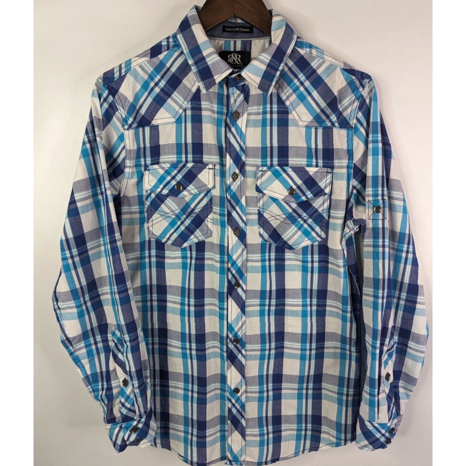 Vintage Rock & Republic Button-Up Long Sleeve Shirt Men's Small Blue Plaid Easy Care Fabric Cotton Blend Shirt Size US S / EU 44-46 / 1 - 2 Thumbnail