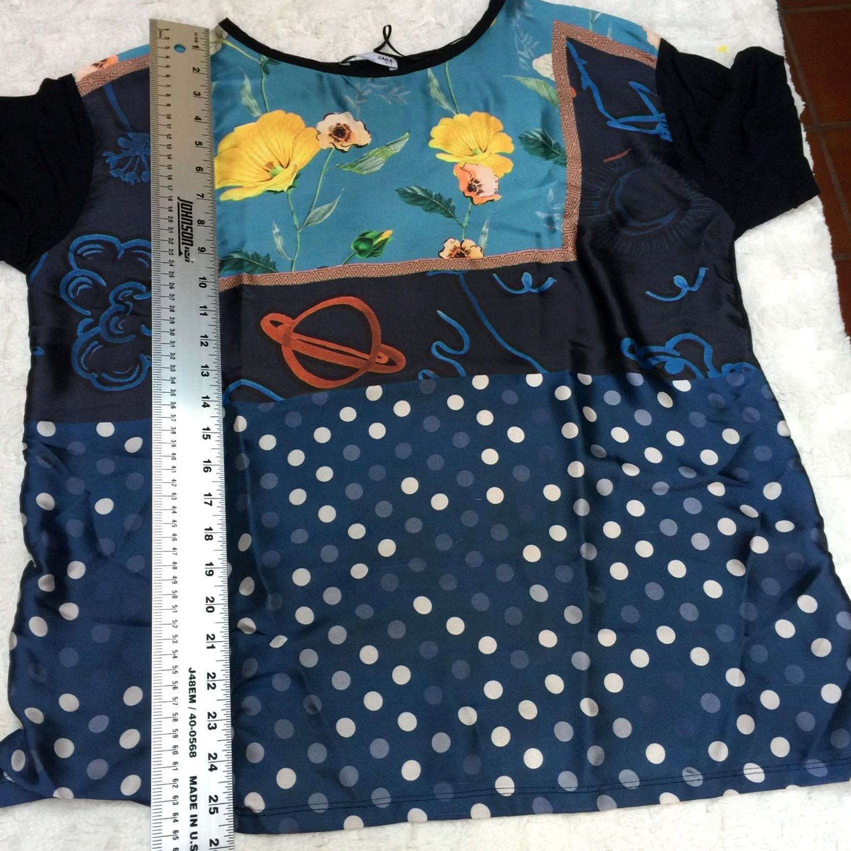 Zara Zara W/B Women's Multicolor Floral Polka Dot Short Sleeve Tunic Top L Size L / US 10 / IT 46 - 7 Thumbnail